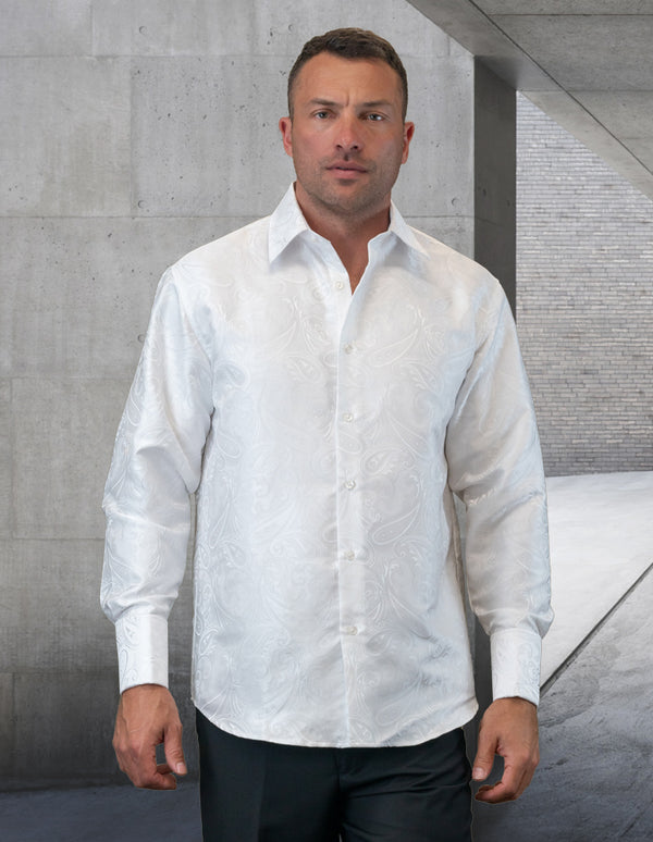 Men's Dress Shirt Long Sleeves Fancy Woven with Cuff Links | WS-100-Silver WS-100 / Silver / XXXL