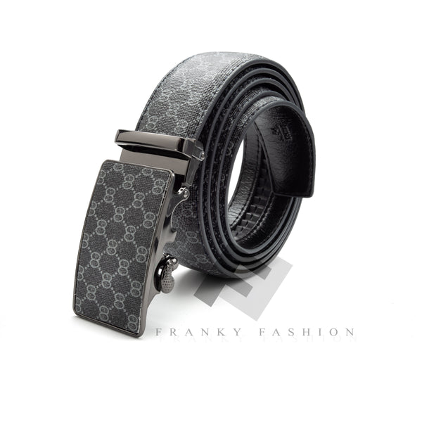 Buy Stylish GG Automatic Buckle Leather Belt For Men- Black-Grey