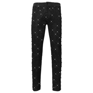 Men's Skinny-Fit Studded Jeans – DJ208 Pure Style Pants with Rhinestones | DJ208