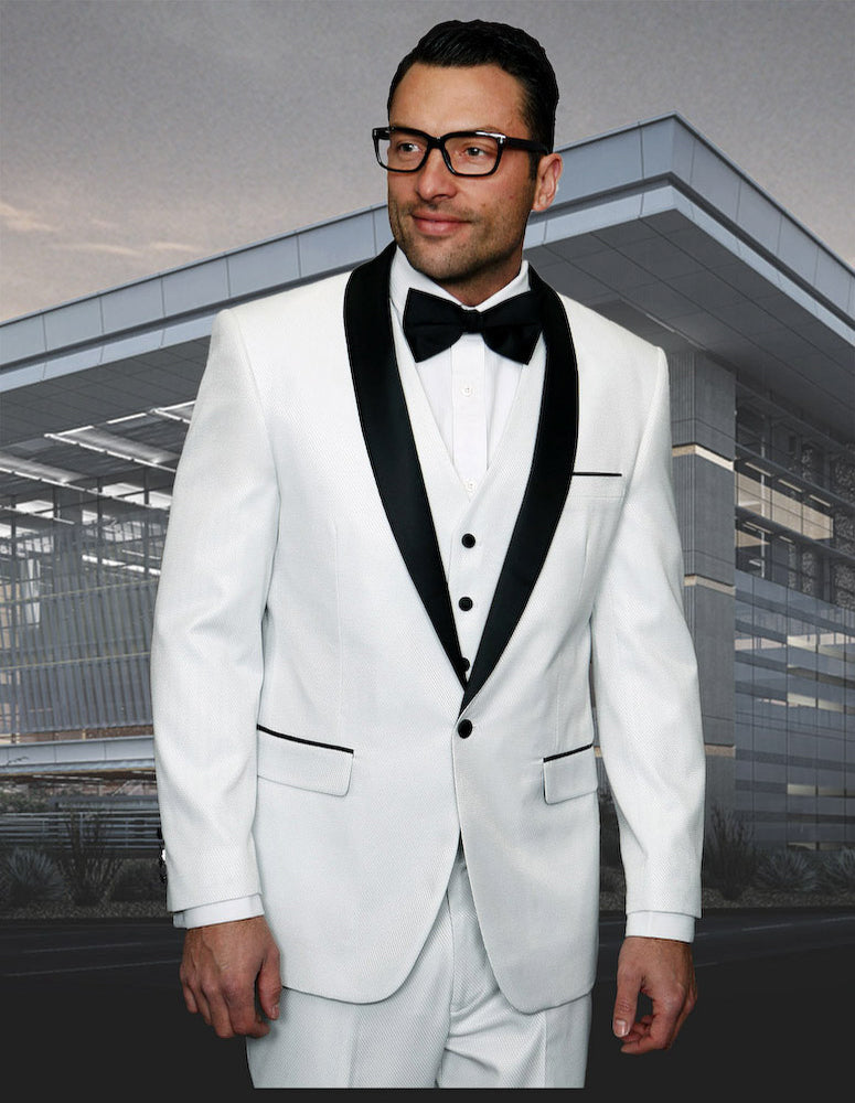 3 Pc Flat Front Pants, Shawl Lapel Tuxedo| ENZO-7| White