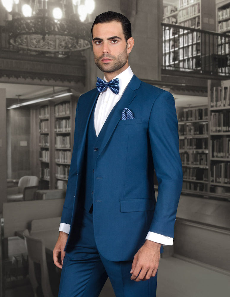 3pc Flat Front Pants Slim Fit Suit| LORENZO| Blue