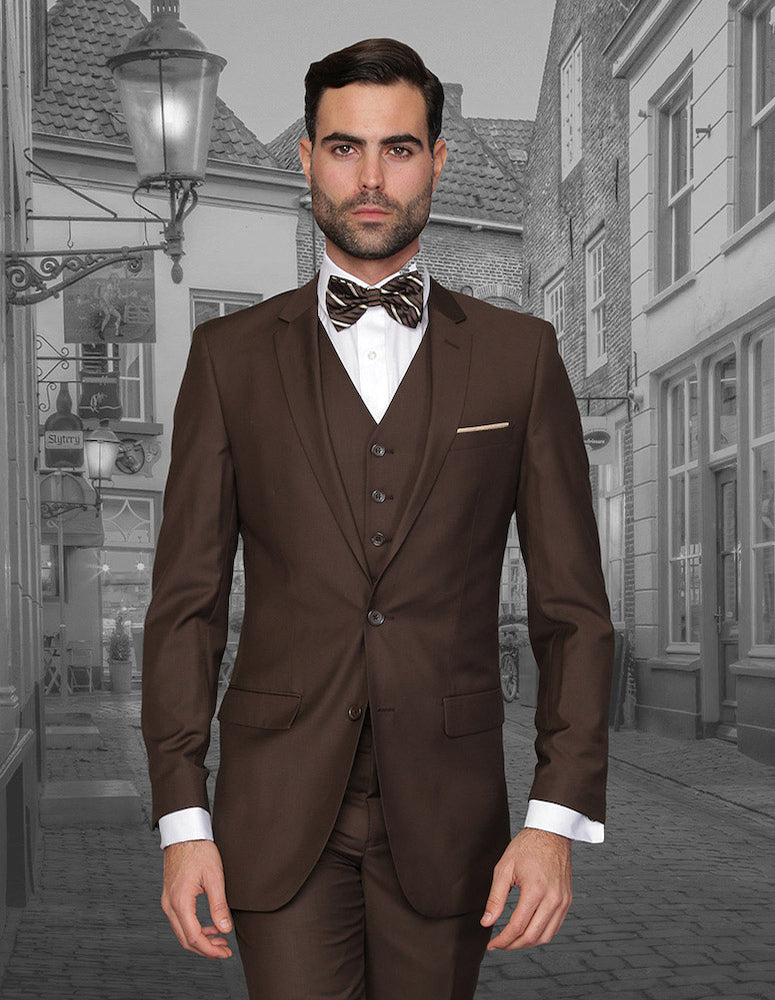 3pc Flat Front Pants Slim Fit Suit| LORENZO| Brown