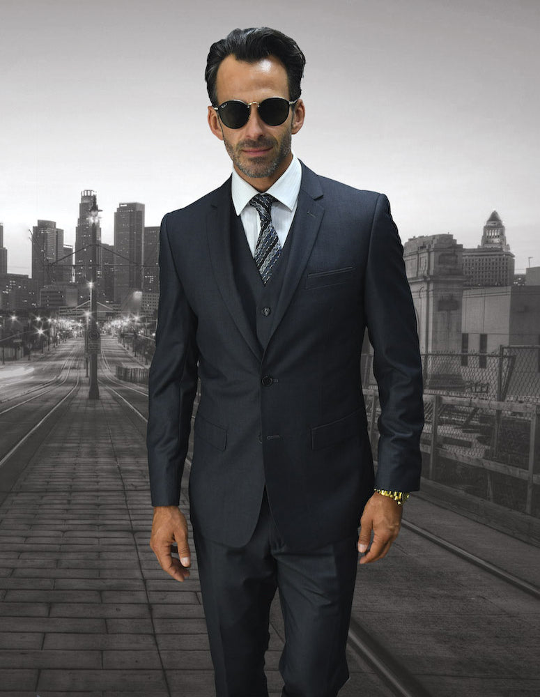 3pc Flat Front Pants Slim Fit Suit| LORENZO| Charcoal