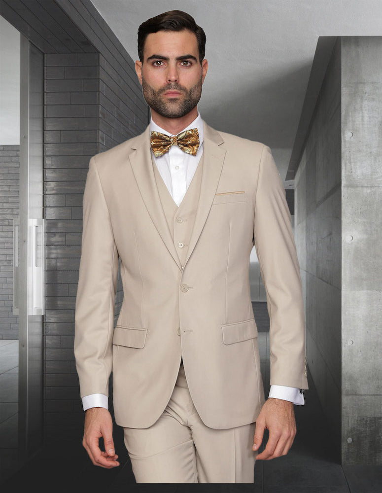 3pc Flat Front Pants Slim Fit Suit| LORENZO| Tan