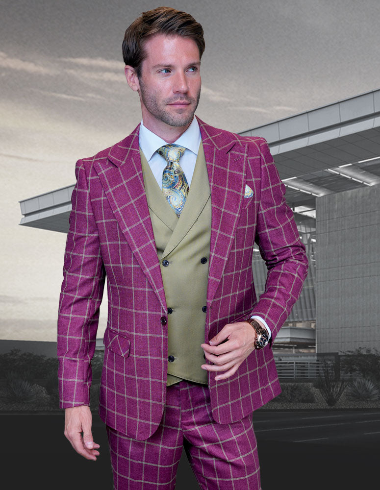 wine suit with double breasted vest