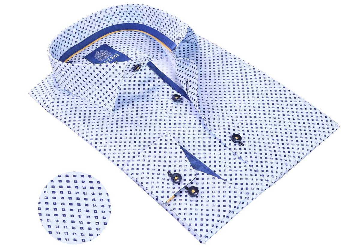 Distinguished 100% Cotton Men’s Dress Shirt with Contrast Collar & Cuffs – Fashion-Forward Turkish Formalwear | R17 Blue