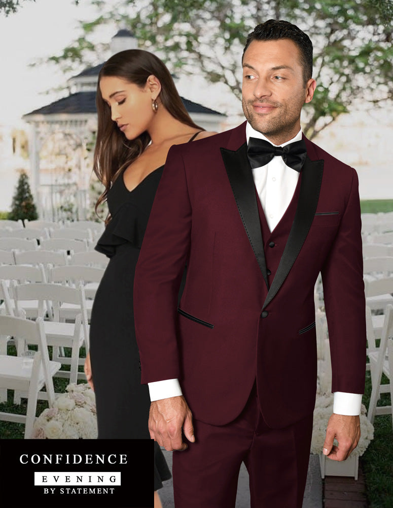 3Pc Tailored Fit Flat Front Pants | TUX-PK| Burgundy