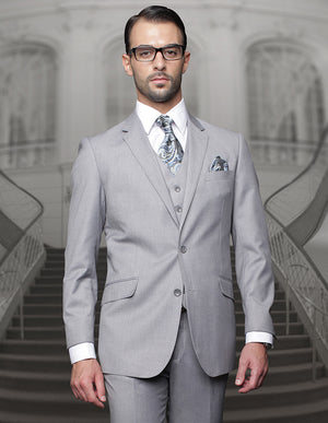 3 Pc. Platinum Bold Black Pinstripe Suit Regular Fit Pleated Pants Super 180’s Italian Wool | TZ-100BG-Gray