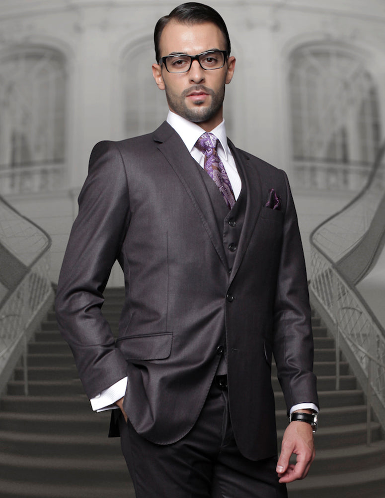 3 Pc. Platinum Bold Black Pinstripe Suit Regular Fit Pleated Pants Super 180’s Italian Wool | TZ-100BG-H.Charoal