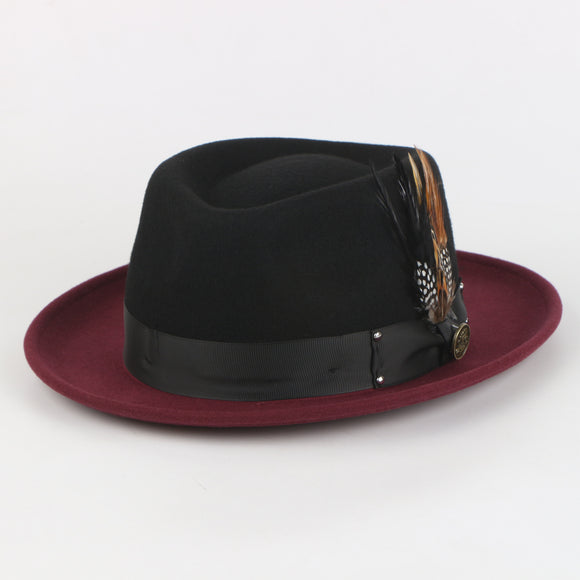 Broadway Fedora - Signature Diamond Crown with Removable Feathers | WH-103 Black/Burgundy