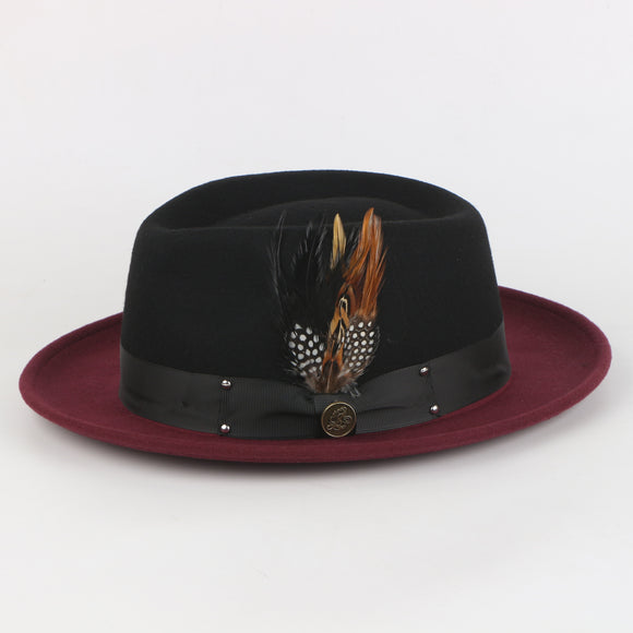 Broadway Fedora - Signature Diamond Crown with Removable Feathers | WH-103 Black/Burgundy