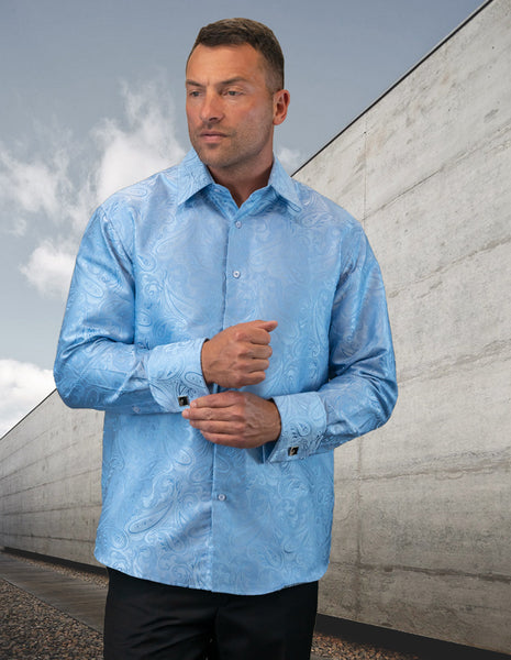 Men's Dress Shirt Long Sleeves Fancy Woven with Cuff Links | WS-100-Silver WS-100 / Silver / XXXL