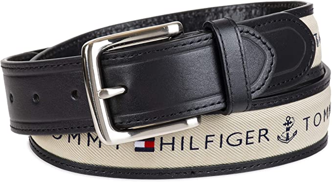 skrivning Metropolitan sy Tommy Hilfiger Men's Ribbon Inlay Fabric Belt with Single Prong Buckle -  Franky Fashion