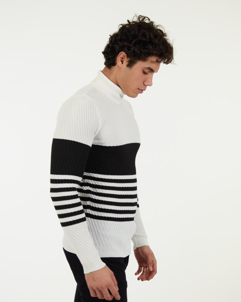 Men's Charcoal Zip Sweater, White and Navy Vertical Striped Long Sleeve  Shirt, Olive Chinos