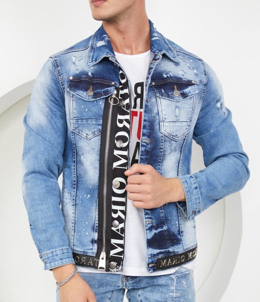 Men's Slim Fit Denim Jacket - Embroidered Cotton Denim Jacket, Pilot Zip  Stand Collar Wash Classic Denim Top, Trucker Fit Out Stretch Plus Size M -  5Xl (Blue L): Buy Online at