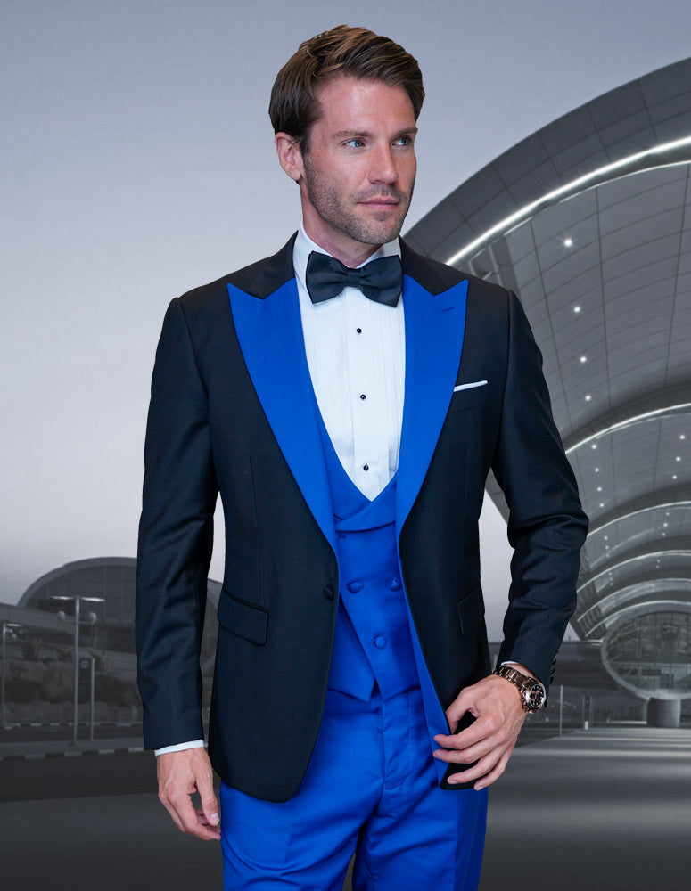 3pc Tuxedo Suit,modern Fit Flat Front Pants. Super 150's Italian Fabri -  Franky Fashion