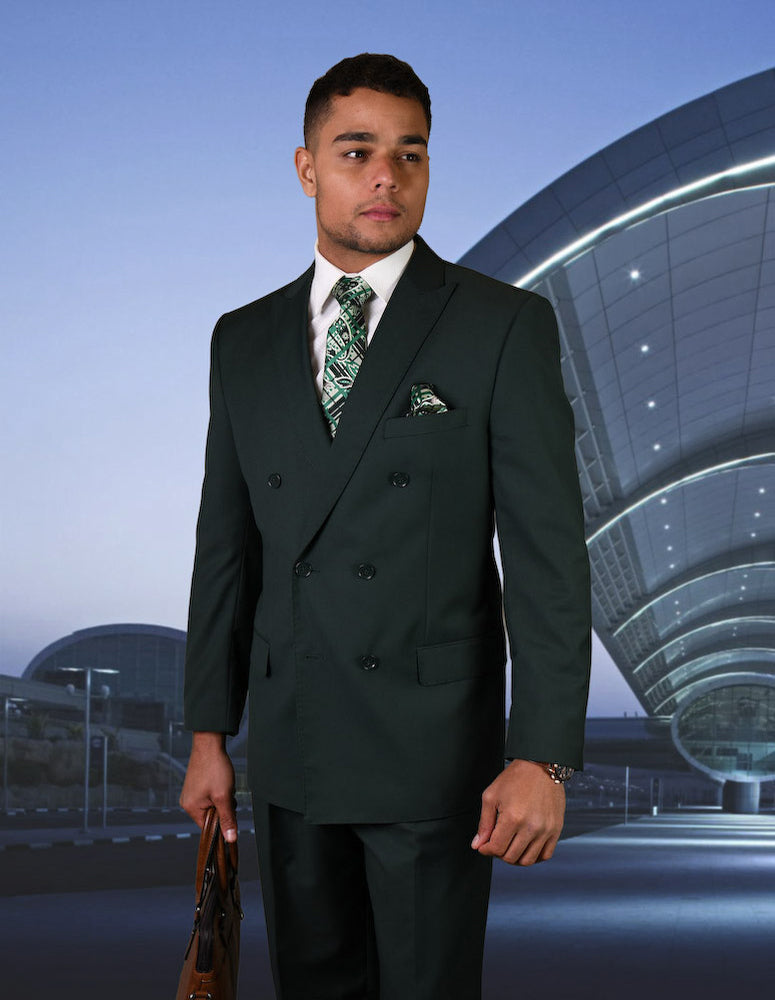 MEN'S DOUBLE BREASTED REGULAR FIT SUIT WITH PLEATED PANTS SUPER 150'S | HUNTER | TZD-100