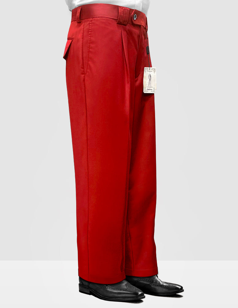Textured Wool Chino Wide Leg Trousers, Red